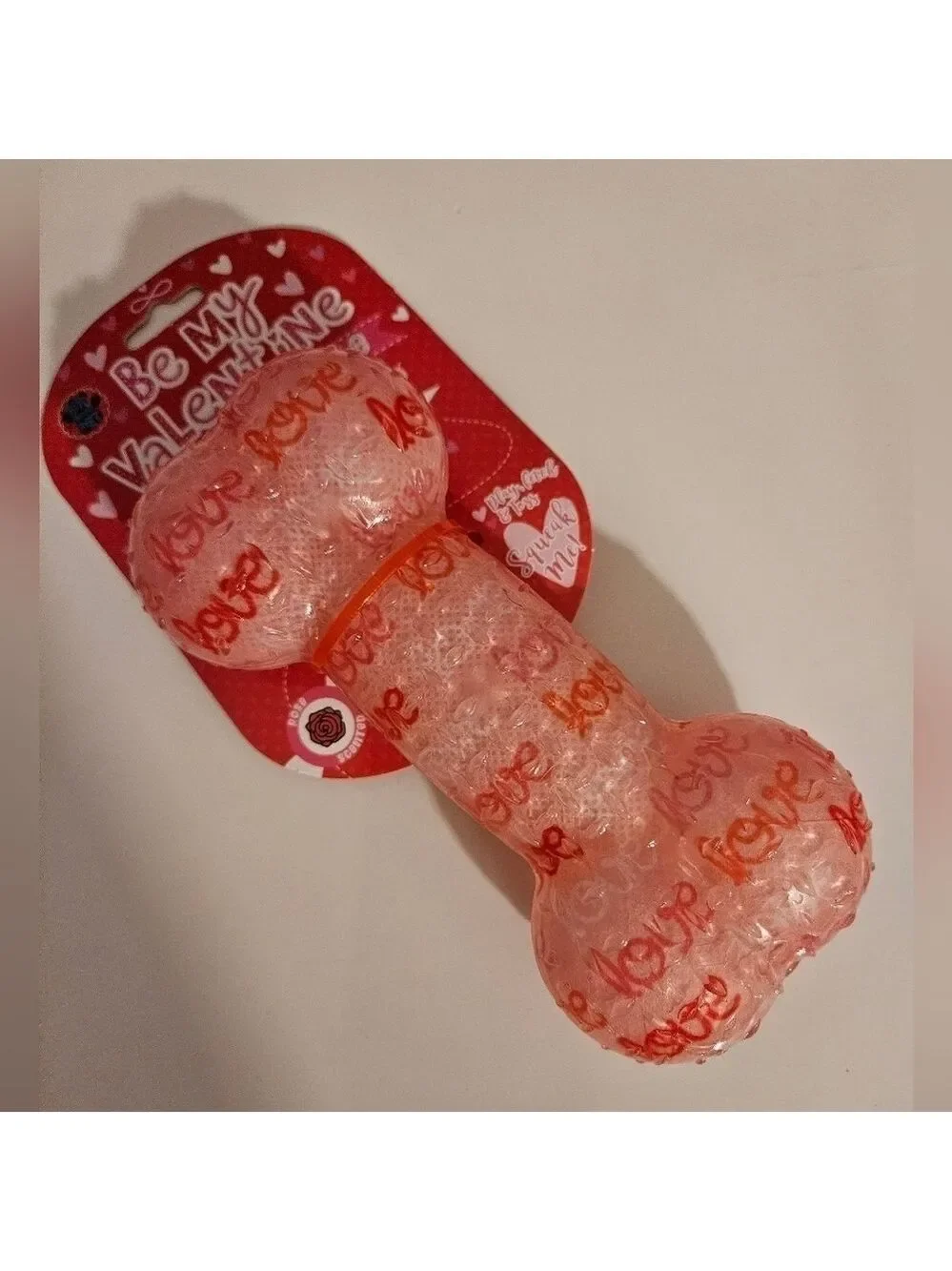 Pink Valentine’s Day Squeaky Dog Bone Toy Rose Scented & Textured Europan Home